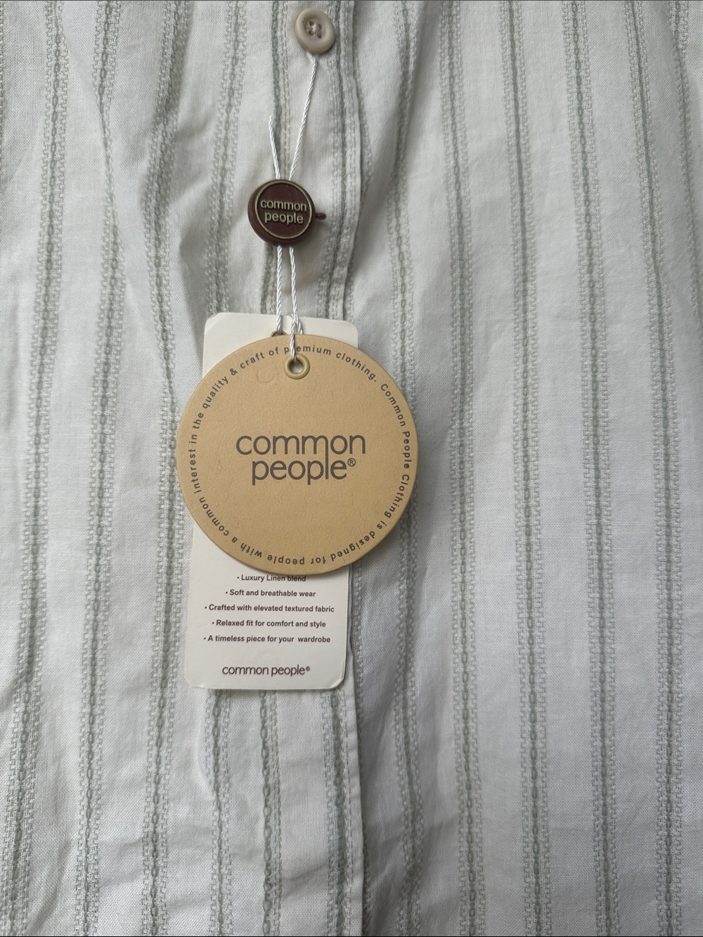 Common People Men's Short-Sleeve Striped Button-Down Shirt in Off-White - Picture 3 of 8